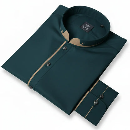 Green Color Premium Shalwar Kameez Design with Golden Contrast